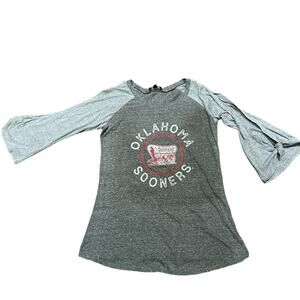 OU University of Oklahoma Women’s Size Medium Tie Sleeve Gray Logo Top